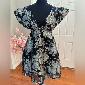 Lulu's Elegant Black Dress with Gold Accents